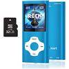 Tabmart 32GB Lettore MP3, Tabmart Metal Hi-Fi Capacità Di Musicale Portatile Lettore MP4 Ad Alta Risoluzione Con 1,8 Pollici Schermo MP3 Lettore Multifunzione 18 Ore Di Riproduzione Continua, Blu