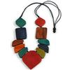 Avalaya Collana in corda di cotone nero con perline geometriche in legno, lunghezza 80 cm, regolabile
