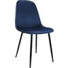 CLP Sedia da Pranzo Imbottita Maryam, Sedia da Cucina con Schienale e Telaio in Metallo Nero, Portata Fino a 150 kg, Colore:Blu Scuro, Materiale:Velluto