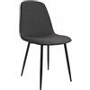 CLP Sedia da Pranzo Imbottita Maryam, Sedia da Cucina con Schienale e Telaio in Metallo Nero, Portata Fino a 150 kg, Colore:Grigio Scuro, Materiale:Stoffa