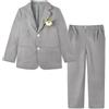 LOLANTA 2 Pezzi Completo Giacca e Pantaloni in Lino per Bambino, Abito Cerimonia Elegante Bambino, Ragazzi Paggetto Matrimoni Battesimo Abito in Lino Suit Set, Grigio, 12-13 Anni, 160