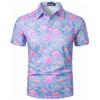 AIOIDI Mens Hawaiian Manica Corta Polo Classico Stampato Golf Casual Morbido T-Shirt Vacanza Estiva Top da Spiaggia Fenicotteri Rosa XXL