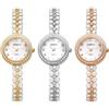 JewelryWe Orologio da donna con strass e perle, impermeabile, 30 m, con brillantini, analogico, al quarzo, elegante, piccolo, rotondo, casual, con cinturino in metallo sottile, Strass - Set da 3