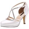 ERIJUNOR Scarpe da Sposa da Donna, comode, con Tacco Basso, Punta Chiusa, Cinturino alla Caviglia, in Raso, Bianco, 8.5