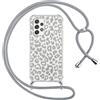 ZhuoFan Custodia con Cordino per Samsung Galaxy A52（5G） 6,5, Trasparente Aesthetic Modello Leopardo Disegni Cover con Collana Grigio Antiurto Case Regolabile Cellulare Girocollo per Femmina, 04