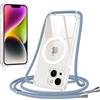 Jrkvniv Magnetica Trasparente Cover per iPhone 14/iPhone 13 con Cordino, Compatibile con Magsafe, Trasparente Ultra Sottile Silicone TPU Antiurto Custodia con Collana Laccio per iPhone 14, Blu