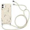 Yoedge Cover con Cordino per iPhone 11 6,1, Custodia con Corda Regolabile Tracolla Laccio, Ultra Morbido Silicone Antiurto Protettiva Case con Aesthetic Disegni Carino Floreale, Bianco