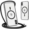 Yoedge Magnetica Traslucida Opaca Cover per iPhone XS Max con Cordino 6,5, Compatibile con Magsafe, Traslucida Opaca Ultra Sottile Silicone TPU Antiurto Custodia con Collana Laccio Tracolla, Nero