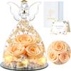 FRFG Regali di Angelo Rosa Eterna per Donne, Regalo per Donne, Rose Conservate in Statuette di Angeli in Vetro, Angeli Floreali per Mamma, Nonna, Moglie, Sorella, Fidanzata (Giallo Chiaro)