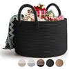 Rieeyrslza Cesto Portabiancheria in Corda Intrecciata D40 x H25 CM Pieghevole Cesta Decorativa Stoccaggio Paniere con Maniglia 32L Tessuto Naturale Cesto per Coperte Esperto di Archiviazione(Nero)