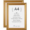 Rieeyrslza Cornice Decorativa Vintage A4 2 Pezzi Cornici Dorate con Filigrana 21x29,7 CM Vintage per Foto Rustico Portafoto, Pannello Acrilico, Cornice Barocca con Staffa, Fit Famiglie Uffici(Oro 2Pz)