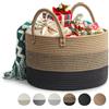 Rieeyrslza Cesto Portabiancheria in Corda Intrecciata D40 x H25 CM Pieghevole Cesta Decorativa Stoccaggio Paniere con Maniglia 32L Tessuto Cesto per Coperte Esperto di Archiviazione (Marrone 3 Toni)