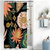 Uiiooazy Tenda Doccia Antimuffa, Tenda da Doccia 120x200cm Nero Tropicale Boho Chic Astratta Foglie Verde Fiori Rosa Tende da Bagno Tessuto Lavabile Impermeabile Tende per Vasca da Bagno con 8 Anelli