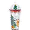 TSLBW Bicchiere d'acqua Natalizio Tazza a Doppia Parete Glitterata con Cannuccia e Coperchio Albero di Natale di Babbo Natale Borraccia Riutilizzabile Senza BPA per Natale di Festa Regalo 450 ml (B)