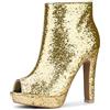 Allegra K - Stivaletti da donna con tacco alto, con plateau, con plateau e tacco, Oro (Oro), 38.5 EU