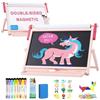 FUNLIO Cavalletto da tavolo anti-sgrovigliamento per bambini dai 3 anni in su (100+ pezzi), cavalletto da tavolo magnetico bifacciale in legno, cavalletto con lavagna bianca e lavagna a gesso - Rosa