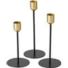Boltze Cosima 2049897 - Set di 3 candelieri dal design moderno per candele coniche, portacandele, accessori per candele, colore: Nero/Oro