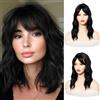 PARXITN - Parrucca sintetica da donna, 35 cm, con frangia e onde, accessori per capelli per capelli sottili, colore: nero