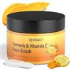 RIHAKO Scrub viso alla curcuma e vitamina C, Scrub viso esfoliante alla curcuma, scrub alla vitamina C per rimuovere le cellule morte, macchie scure, pori puliti, regalo per lui e per lei, 130g