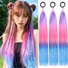 PORSMEER 3 pezzi 24 pollici di capelli treccia colorata coda di cavallo allungamento gradiente capelli capelli dritti avvolgere i capelli per trecce (viola chiaro/rosa/blu)