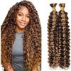 Evaxilc 30 30 Inch Human Hair For Braiding Deep Wave Menschliches Haar P427 Highlight Brown Color Unprocessed No Weft Bulk Braiding Hair Extensions For Boho Braids
