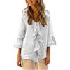 Generic Camicetta da donna con maniche a 3/4, scollo a V, increspato, elegante, casual, vestibilità larga, camicia elegante (bianco, L) Trachtenbluse da donna bianco
