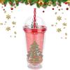 TSLBW Bicchiere d'acqua Natalizio 450ml Bicchiere con cannuccia e coperchio Bicchiere di plastica natalizio a LED Glitter Tazza per ghiaccio a doppia parete per bambini adulti Xmas Festa Regalo