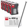 TOX Chiodi TOX in 4 misure con testa svasata, set per semplici giunti in legno e superfici piane - 3,1x80 / 3,4x90 / 4,2x100 / 4,2x120 mm - acciaio lucido, 400 g ciascuno in scatola, 063909007