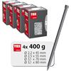 TOX Chiodi TOX in 4 misure con testa appiattita, set per fissaggi quasi invisibili nel legno - 2,2x45 / 2,5x55 / 3,1x70 / 3,1x80 mm - acciaio lucido, 400 g ciascuno in scatola, 063909010