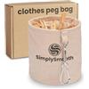 SimplySmooth Borsa per Mollette - Contiene fino a 200 pezzi in legno. Realizzata in 100% cotone, con moschettoni extra grandi per appenderla e chiusura pratica. Perfetta per organizzazione e comodità