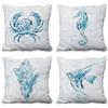 Aoihrraan 41x41cm Confezione da 4 Tema Blu Costiero Copricuscini Divano Acquerello Conchiglia Mare Tartaruga Marino Granchio Quadrata Federe Per Cuscini In Lino Per Soggiorno All'Aperto Divano