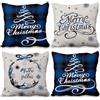 ggaimwf Set di federe natalizie Fodera per cuscino Buon Natale Controllo blu Fiocco di neve Festivi Cuscini sparsi nordici per divano soggiorno federe in lino doppia faccia 60x60cm 4 pezzi