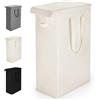 Rieeyrslza Cesto Portabiancheria Sottile con Coperchio Tessuto 55L Oxford Pieghevole Cestino per Biancheria con Copertura Multiuso Sporca Cesta Portabiancheria, Salvaspazio (Beige)