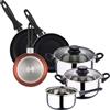 WELL HOME MOBILIARIO & DECORACIÓN Well Home Set di utensili da cucina da 5 pezzi in acciaio inox + 3 padelle Ø16Ø20Ø24 cm Rame metallizzato in alluminio pressato