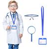 BSBUY Costume Dottore Bambino, Camice Laboratorio Bambino, 4 Pezzi Costume da Medico per Bambini, con Goggles, Carta D'identità, Ingrandimento, Kid Scienziato Cosplay Costume per Halloween, Bianco, XL