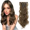 Cybelleza Extension Capelli Clip Ricci Mossi 50cm 7PCS Extension per Capelli Sintetici Finti Lunghi Allugamento Effetto Naturale Ondulati Full Head Set Posticci per Donna (Marrone Chiaro)