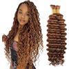 Evaxilc 30 30 Inch Human Hair For Braiding Deep Wave Menschliches Haar #30 Light Brown Color Unprocessed No Weft Bulk Braiding Hair Extensions For Boho Braids