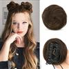 Sofeiyan 2Pcs Mini Chignon per Capelli con Clip ad Artiglio Disordinato Orecchie di Gatto Capelli Estensione Ondulato Sintetica Ciambella Updo Pezzi di Capelli per Donne, Marrone Scuro&Castano Chiaro