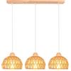iDEGU 3 Luci Lampadario a Sospensione Vintage in Legno Rattan Lampada a Sospensione E27 Lampadario da Soffitto Retrò illuminazione Decorazione per Sala da Pranzo Soggiorno Cucina (Barra, Marrone)
