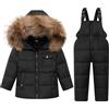 JiAmy Tuta da Sci Bambino Piumino con Cappuccio + Pantaloni da Sci, 2 Pezzi Tuta da Neve Snowsuit Caldo Invernale Salopette Giacca Cappotto Pantaloni da Neve, Nero 4-5 Anni