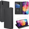 Vauki Cover per Samsung Galaxy A50/A50s/A30s con 1 Vetro Temperato Custodia in Pelle PU Slot Schede Flip TPU Silicone Case Supporto Stand Magnetica Antiurto Caso per Samsung A50/A50s/A30s 6.4, Nero