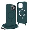 YFSYLL Magnetica Cover per iPhone 16 Pro Max con Cordino,Compatibile con MagSafe,Silicone Case con Regolabile Cordino da Collo Nylon Catena Collana Tracolla - Verde