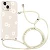 Coalbooliy Custodia con Cordino per iPhone 15 6,1 Cover del Modello Fiore Bianco con Laccio Collana Morbido TPU Bumper Silicone Antiurto Protettivo Case Regolabile Cellulare Girocollo, 05