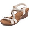 JOMIX Sandali Donna Estivi Zeppa Sandali Estive Eleganti con Perline Comode e Traspiranti Infilabili per Mare Spiaggia Vacanza Uso Quotidiano WWS250353 Bianco 39