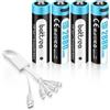 Battsea Batteria AA da 1,5 V con USB, C 4 batterie AA, ricaricabile USB C, AA, ricaricabile, 2880 mWh, 0,8 H, ricarica rapida, 1600 cicli, batterie agli ioni di litio AA, compatibile con