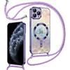 Kokio Cover Magnetica Glitter per iPhone 11 Pro con Cordino [Compatibile con MagSafe] Motivo Cuore TPU Silicone Brillantini Custodia per Donna Ragazza Trasparente Antiurto Case per iPhone 11 Pro Viola