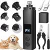 BUOAZR Lima per unghie Cane, 4 velocità tagliaunghie elettrico ricaricabile animali da compagnia con luci LED, silenziosa45 DB, 3 porte per cani, grandi, medi e piccoli gatti(Nero)
