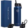 HydroPal Borraccia in Acciaio Inossidabile - 750 ml, 1 L, 1.2 L Senza BPA, Isolato con Cannuccia e 2 Coperchi, Borraccia Termica, Bottiglia Isolata per Sport (blu, 1200ml)
