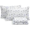 Linen Market LM Pattern 4PC Set di Lenzuola, Microfibra, Fiori Azzurro, Queen
