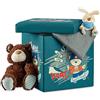 Relaxdays Sgabello pieghevole bambini, cesta porta-giochi, pouf contenitore, scatola con coperchio, HxLxP 38x38x38 cm, orso